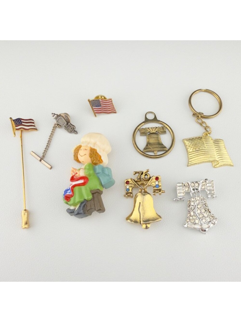 Vintage Americana Set Brooch Pin Pendant Bicentennial Liberty Bell Betsy Ross